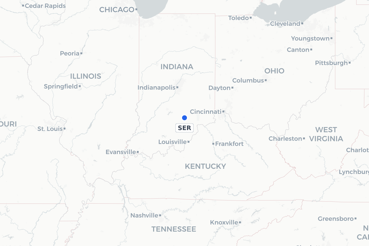 Map showing the location of Freeman Municipal Airport