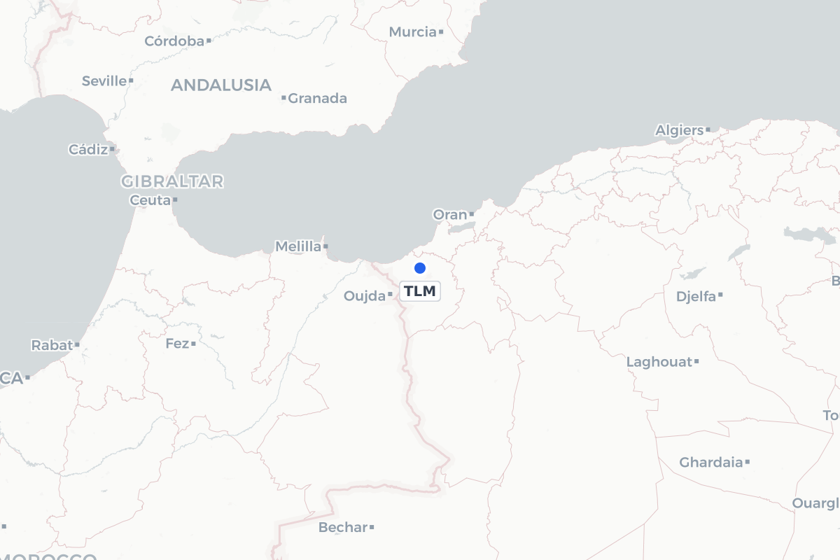 Map showing the location of Zenata – Messali El Hadj Airport