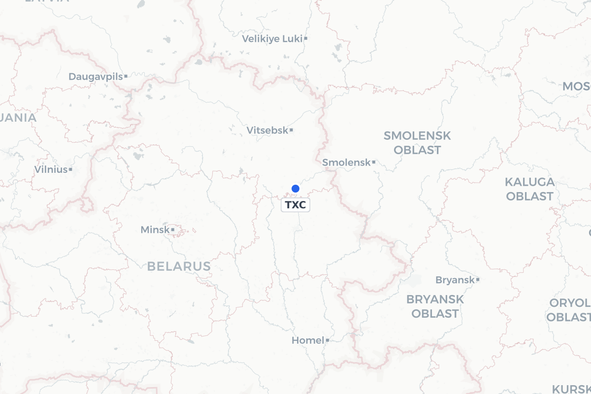 Map showing the location of Orsha Airport - Balbasovo Air Base