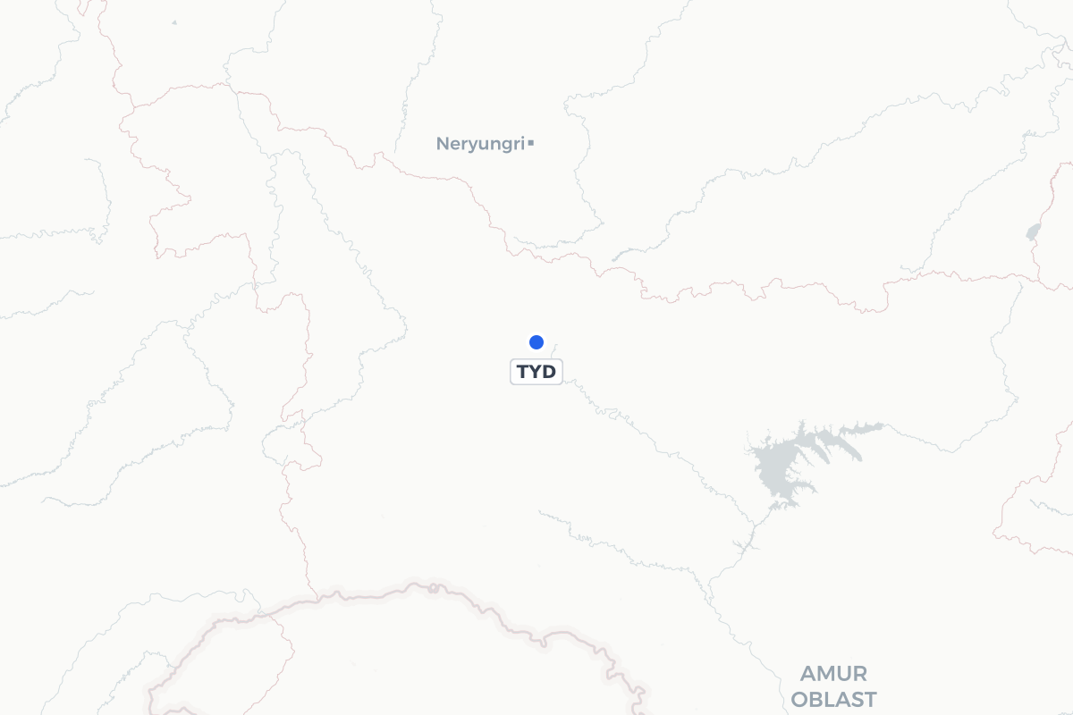 Map showing the location of Tynda Airport