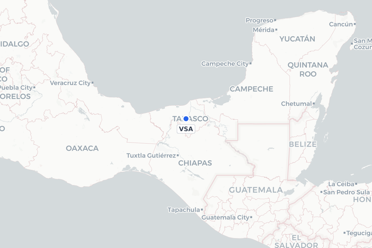 Map showing the location of Carlos Rovirosa Pérez International Airport