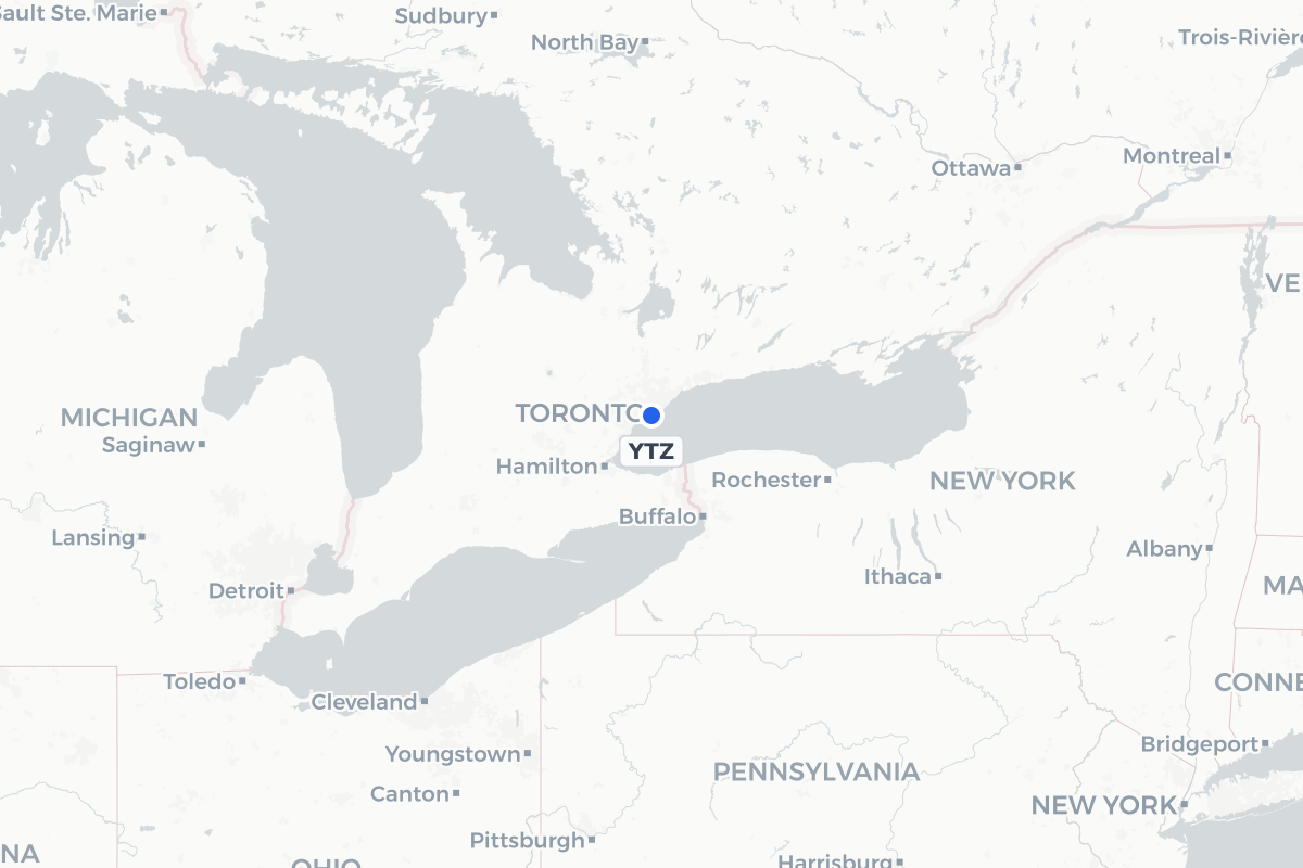 Map showing the location of Billy Bishop Toronto City Airport