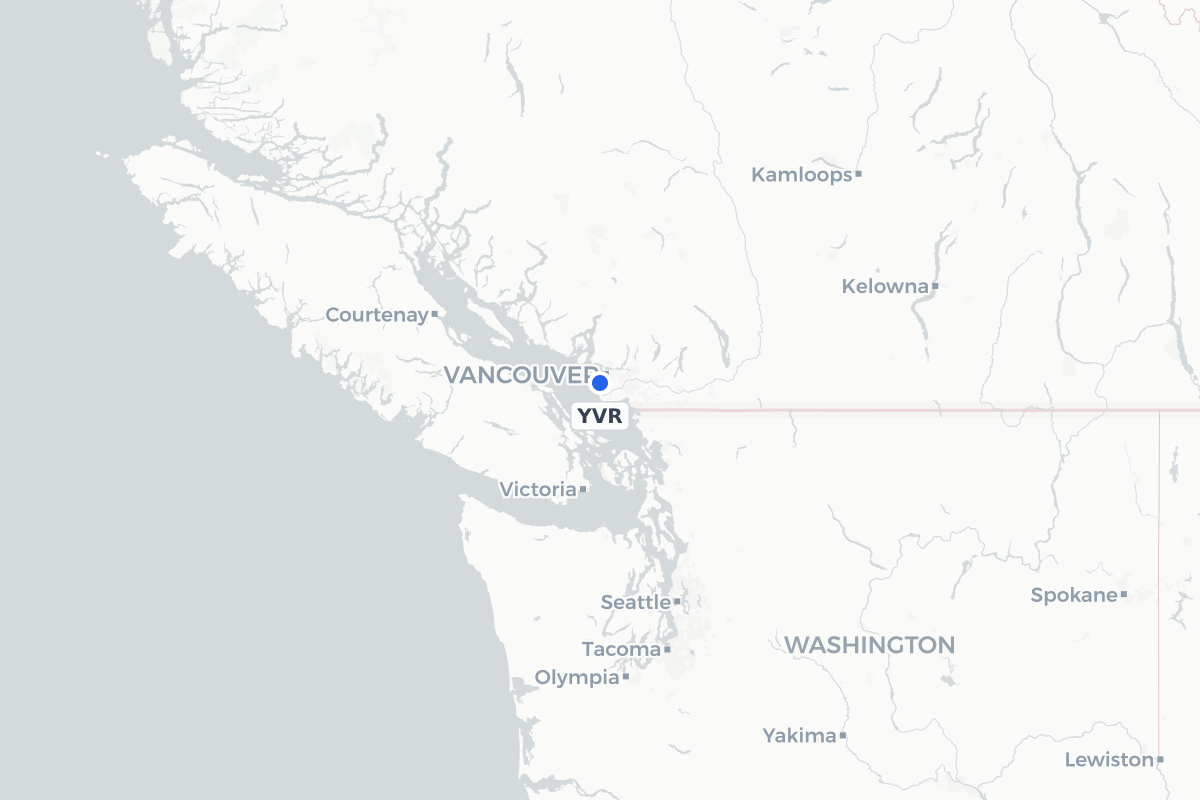 Map showing the location of Vancouver International Airport