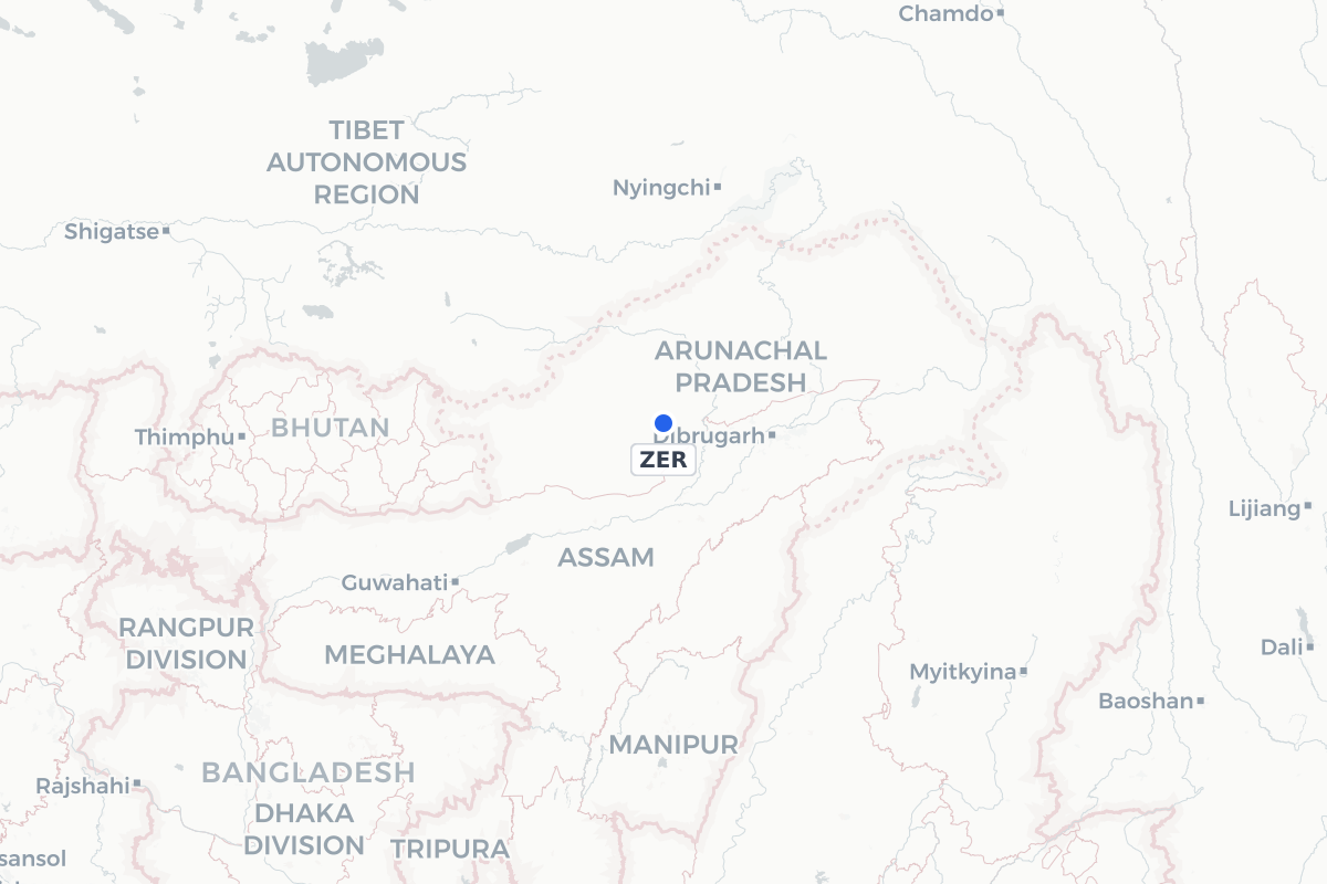 Map showing the location of Ziro Airport